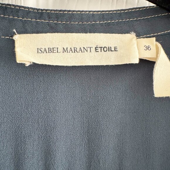 Isabel Marant Etoile "GINOS" crepe blouse in dark turquoise, size 36 (fits XS) - Picture 5 of 8